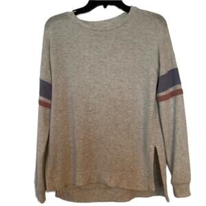 Pinouf XS Gray Stripe Sleeve Lightweight Knit Pullover Sweater